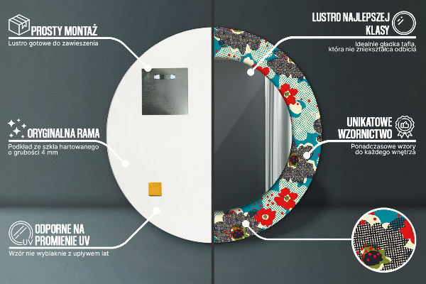 Lustro ramka z nadrukiem okrągłe Retro kwiaty wzór