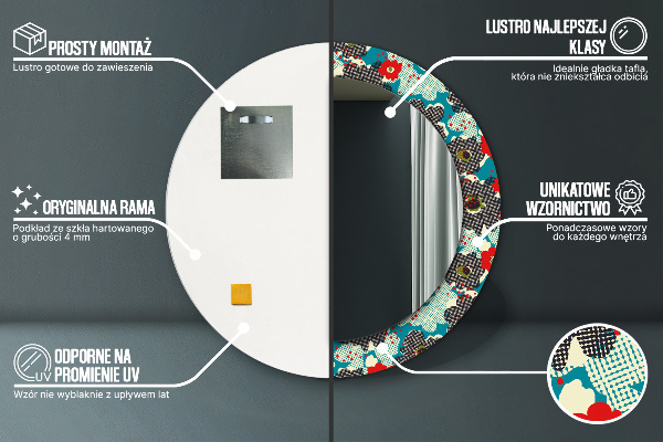 Lustro ramka z nadrukiem okrągłe Retro kwiaty wzór