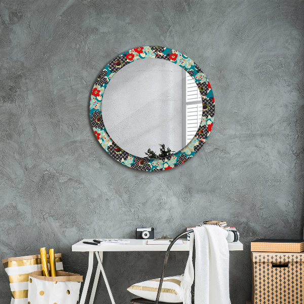 Lustro ramka z nadrukiem okrągłe Retro kwiaty wzór