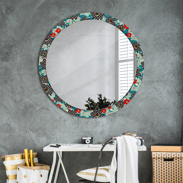 Lustro ramka z nadrukiem okrągłe Retro kwiaty wzór