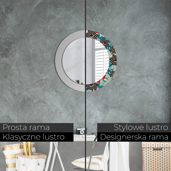 Lustro ramka z nadrukiem okrągłe Retro kwiaty wzór