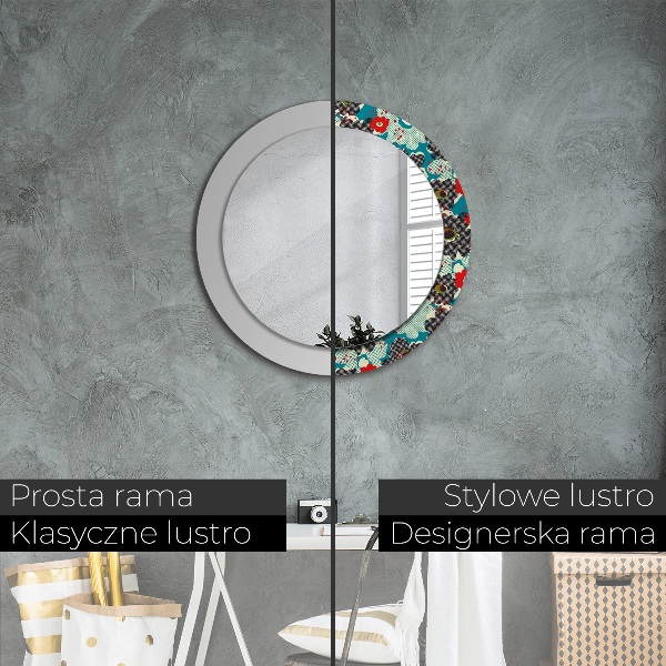 Lustro ramka z nadrukiem okrągłe Retro kwiaty wzór