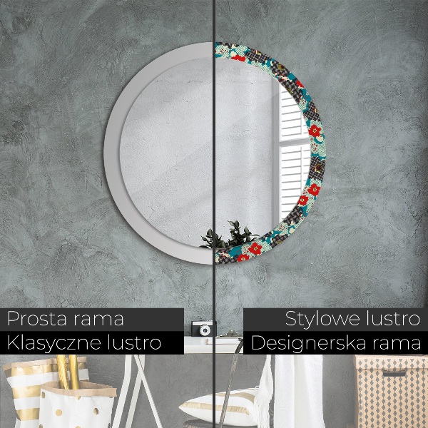 Lustro ramka z nadrukiem okrągłe Retro kwiaty wzór