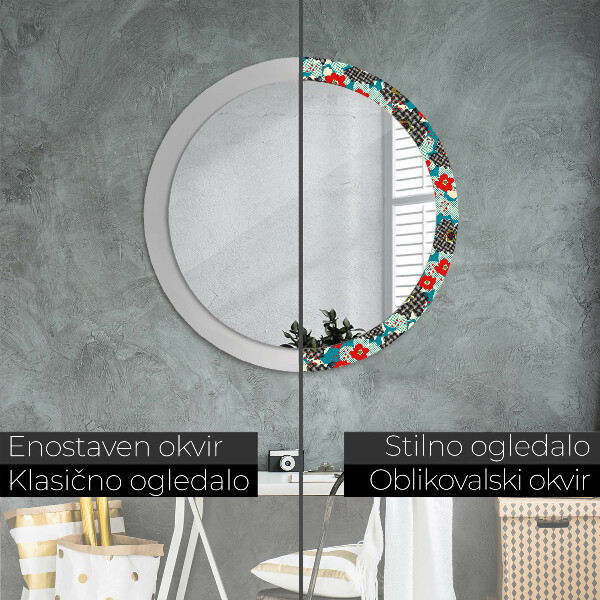 Lustro ramka z nadrukiem okrągłe Retro kwiaty wzór