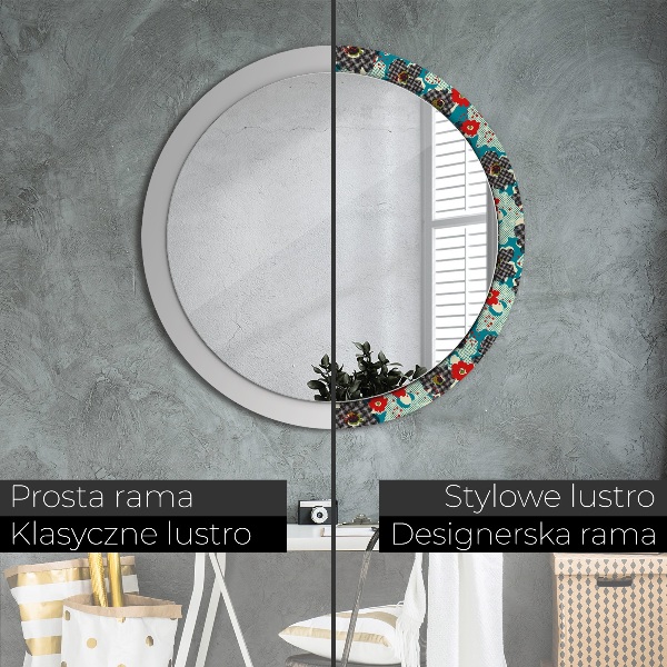 Lustro ramka z nadrukiem okrągłe Retro kwiaty wzór