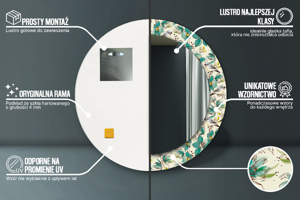 Lustro ramka z nadrukiem okrągłe Kwiaty i ptaki