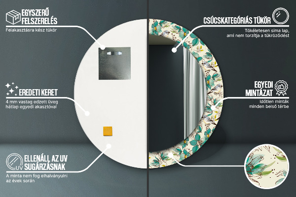 Lustro ramka z nadrukiem okrągłe Kwiaty i ptaki