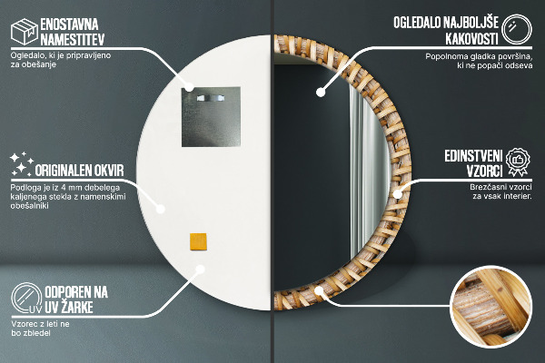 Lustro ramka z nadrukiem okrągłe Naturalny warkocz