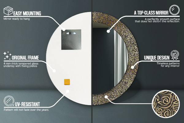 Lustro ramka z nadrukiem okrągłe Złote ornamenty