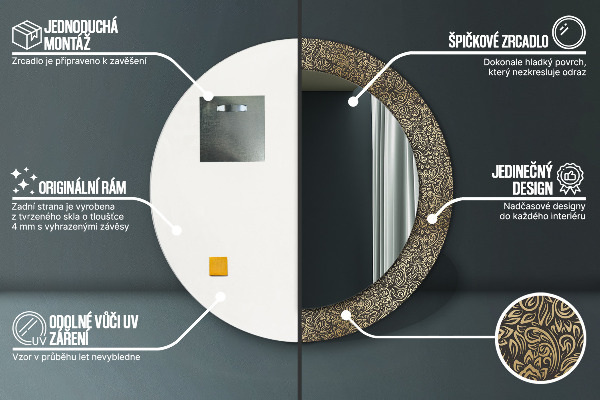 Lustro ramka z nadrukiem okrągłe Złote ornamenty