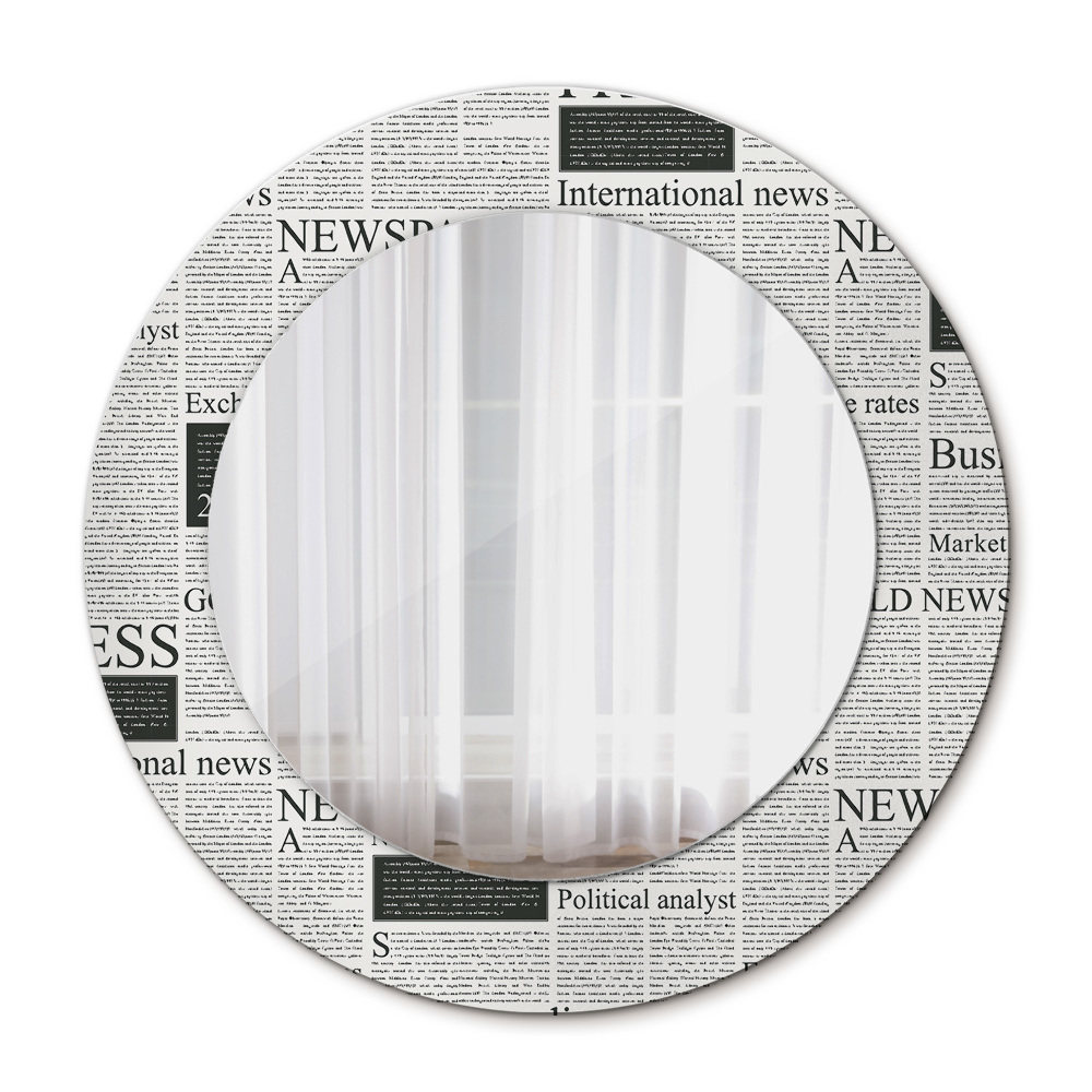 Lustro z drukowaną ramką okrągłe Wzór z gazet