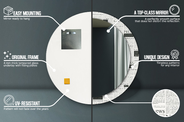 Lustro z drukowaną ramką okrągłe Wzór z gazet