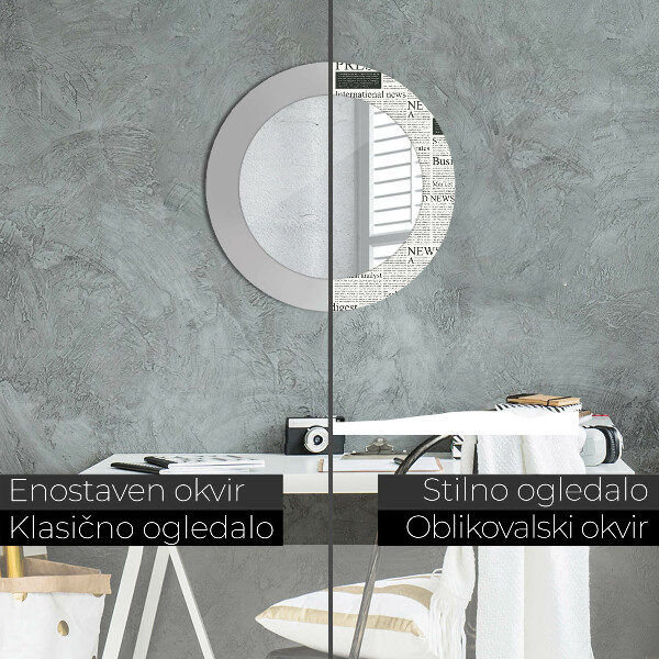 Lustro z drukowaną ramką okrągłe Wzór z gazet