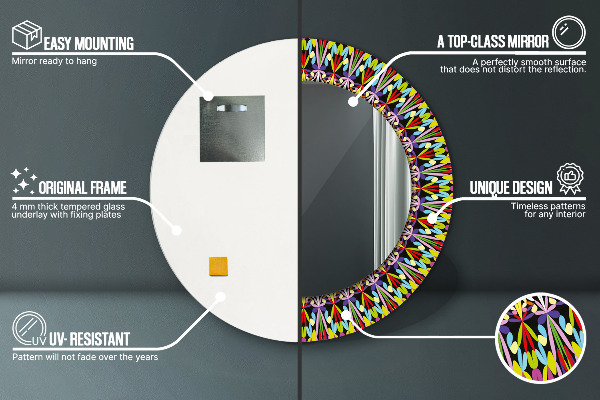 Lustro z drukowaną ramką okrągłe Psychodeliczny wzór mandali