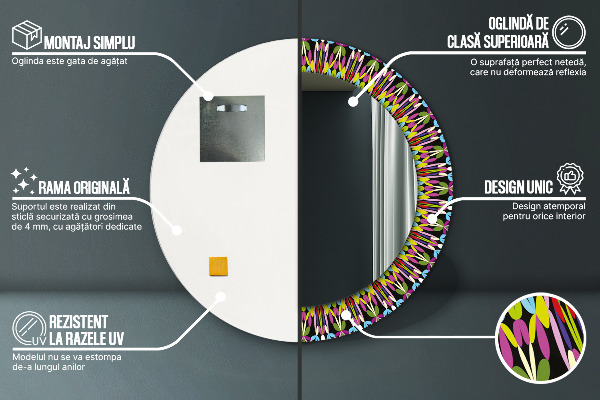 Lustro z drukowaną ramką okrągłe Psychodeliczny wzór mandali