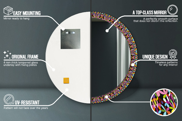Lustro z drukowaną ramką okrągłe Psychodeliczny wzór mandali