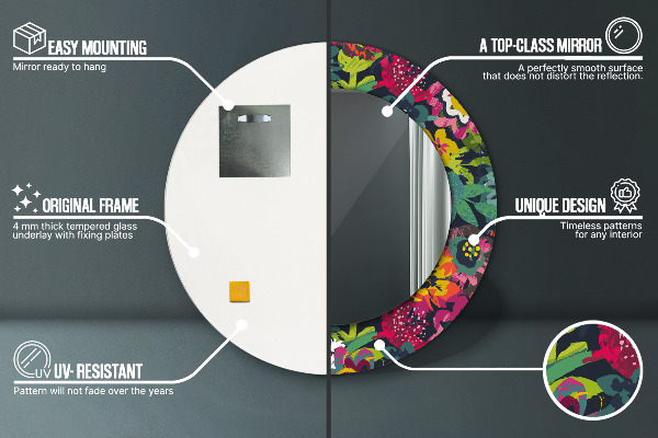 Lustro ścienne dekoracyjne okrągłe Ręcznie malowane kwiaty