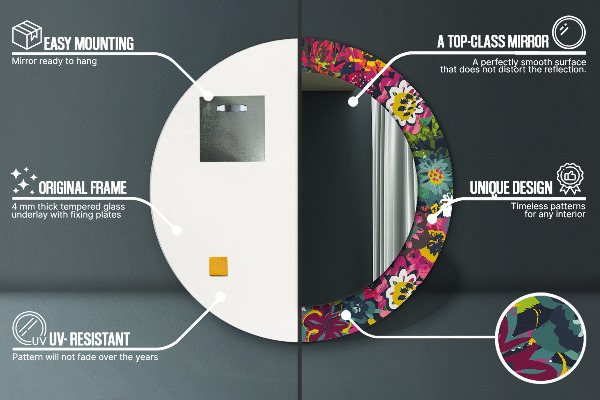 Lustro ścienne dekoracyjne okrągłe Ręcznie malowane kwiaty