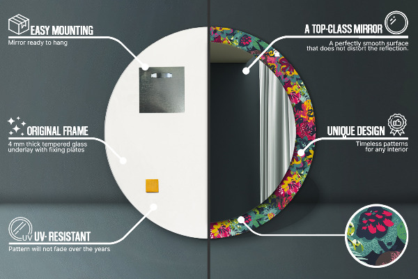 Lustro ścienne dekoracyjne okrągłe Ręcznie malowane kwiaty