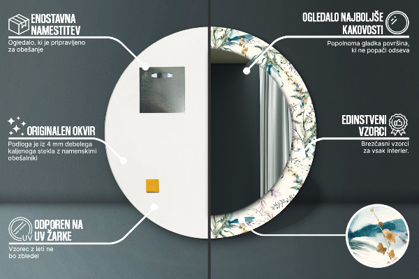 Lustro ścienne dekoracyjne okrągłe Kwiaty akwarelowe