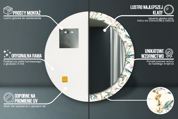 Lustro ścienne dekoracyjne okrągłe Kwiaty akwarelowe