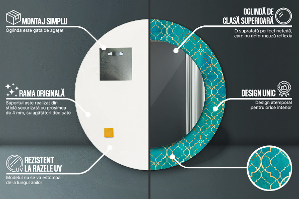 Lustro ścienne dekoracyjne okrągłe Kompozycja zielona i złota