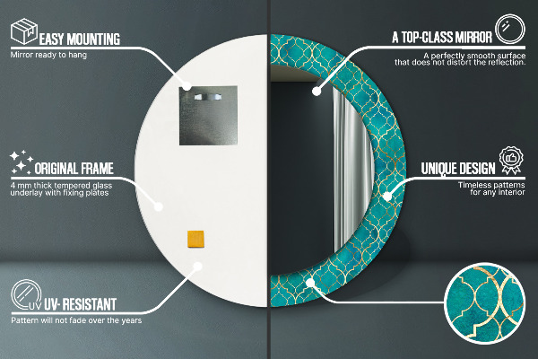 Lustro ścienne dekoracyjne okrągłe Kompozycja zielona i złota