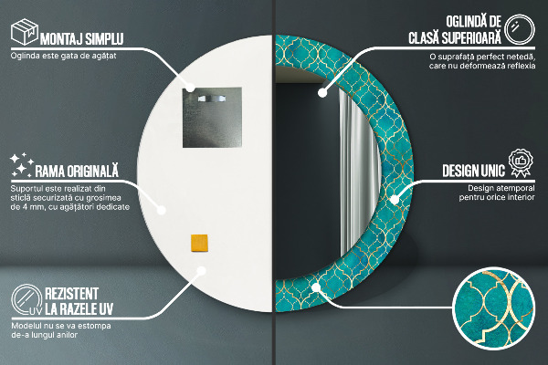 Lustro ścienne dekoracyjne okrągłe Kompozycja zielona i złota