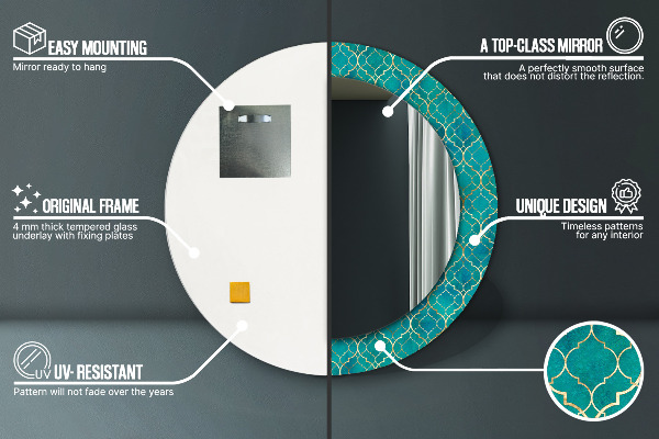 Lustro ścienne dekoracyjne okrągłe Kompozycja zielona i złota