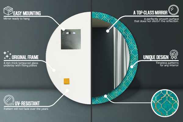 Lustro ścienne dekoracyjne okrągłe Kompozycja zielona i złota