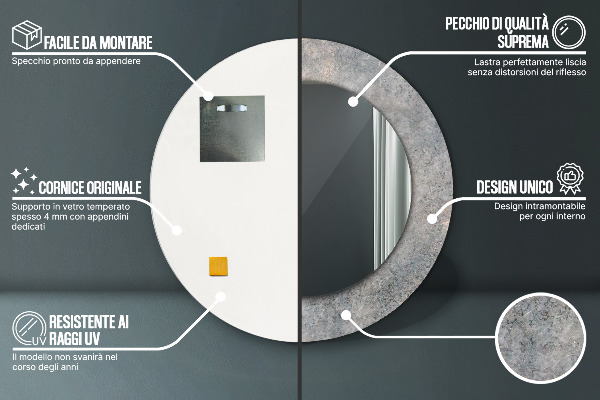 Lustro z drukowaną ramką okrągłe Vintage beton