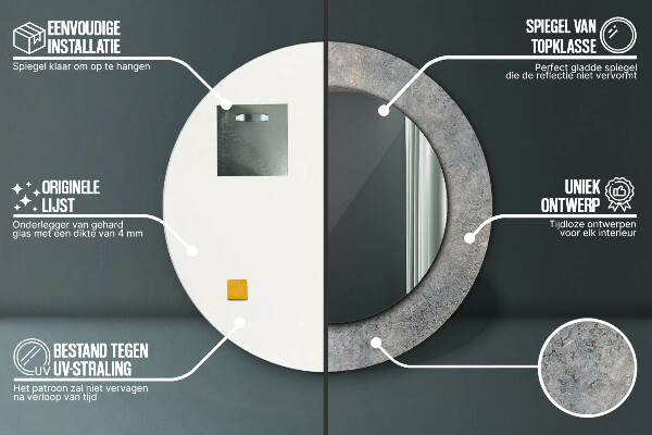 Lustro z drukowaną ramką okrągłe Vintage beton