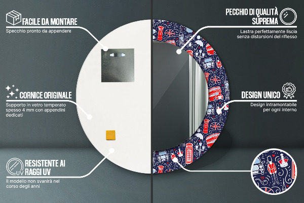 Lustro z drukowaną ramką okrągłe Symbol londynu