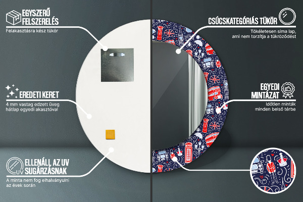Lustro z drukowaną ramką okrągłe Symbol londynu