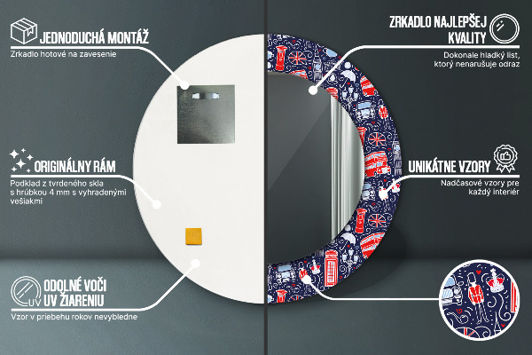 Lustro z drukowaną ramką okrągłe Symbol londynu