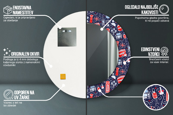 Lustro z drukowaną ramką okrągłe Symbol londynu