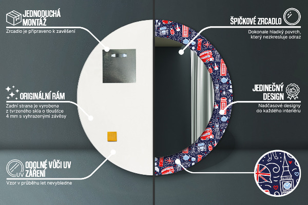 Lustro z drukowaną ramką okrągłe Symbol londynu