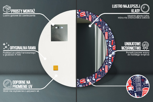 Lustro z drukowaną ramką okrągłe Symbol londynu