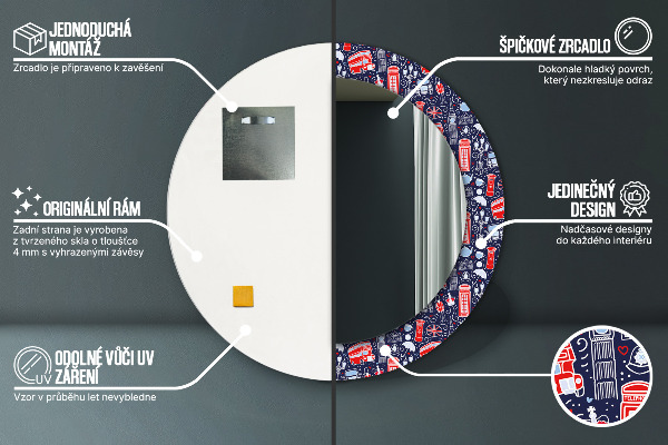 Lustro z drukowaną ramką okrągłe Symbol londynu