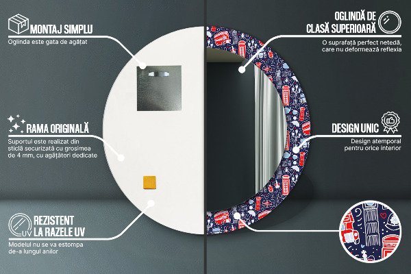 Lustro z drukowaną ramką okrągłe Symbol londynu