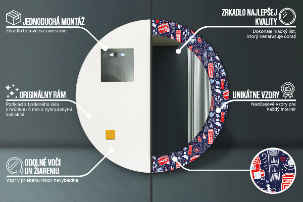 Lustro z drukowaną ramką okrągłe Symbol londynu