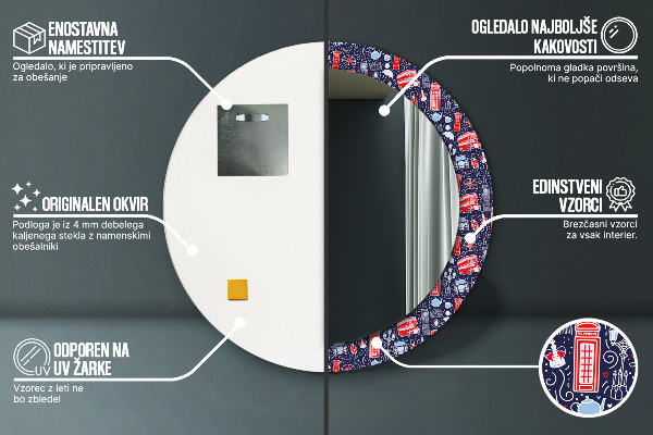 Lustro z drukowaną ramką okrągłe Symbol londynu