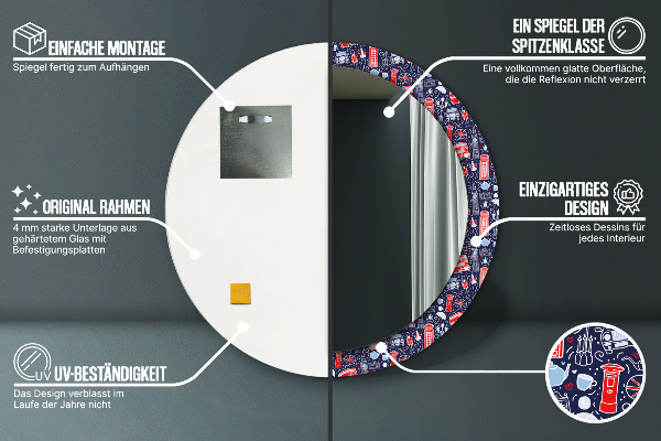 Lustro z drukowaną ramką okrągłe Symbol londynu