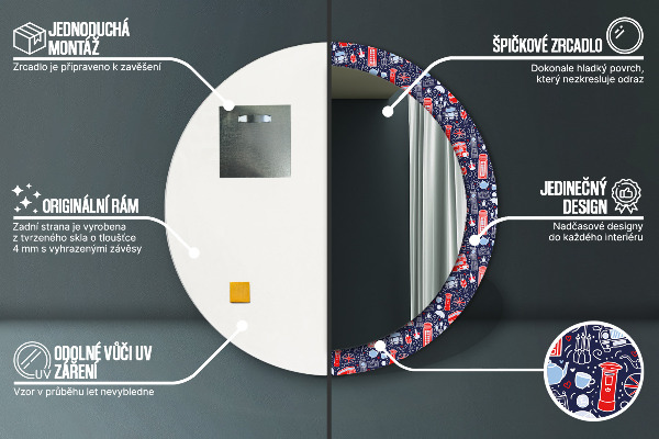 Lustro z drukowaną ramką okrągłe Symbol londynu