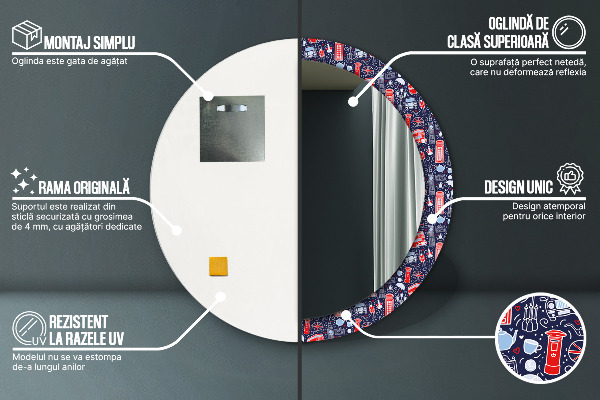 Lustro z drukowaną ramką okrągłe Symbol londynu