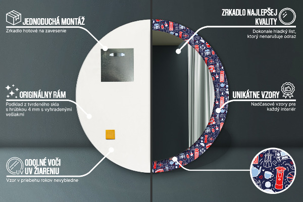 Lustro z drukowaną ramką okrągłe Symbol londynu