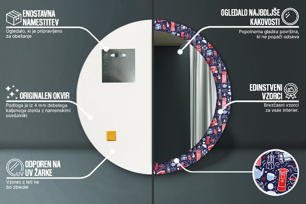 Lustro z drukowaną ramką okrągłe Symbol londynu