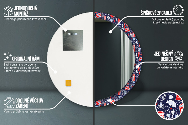 Lustro z drukowaną ramką okrągłe Symbol londynu