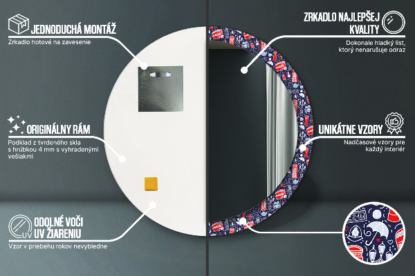 Lustro z drukowaną ramką okrągłe Symbol londynu