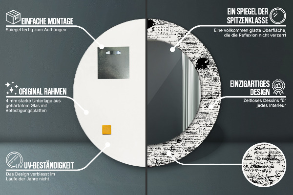 Lustro ścienne dekoracyjne okrągłe Wzór bazgrołów